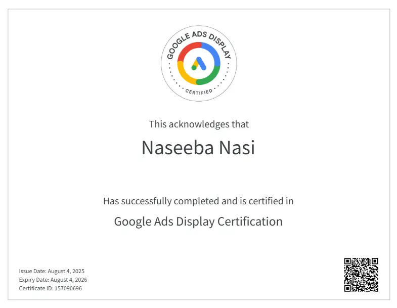 Google Ads Display Certificate-Naseeba Sajir
