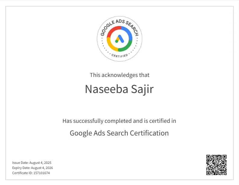 Google Ads Search Certificate-Naseeba Sajir