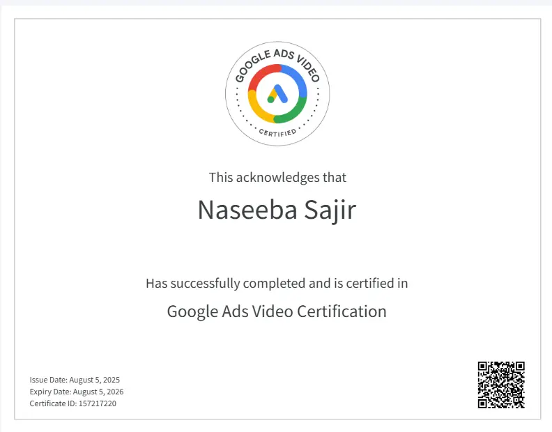 Google Ads Video Certificate-Naseeba Sajir