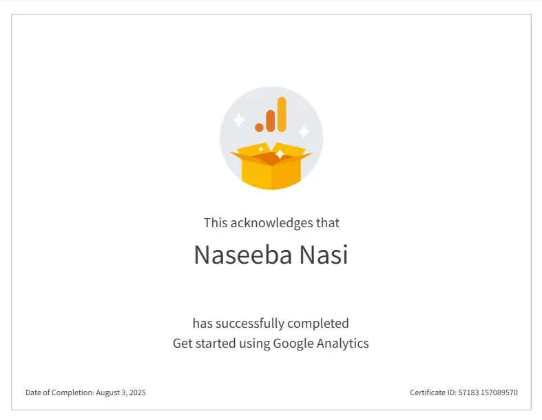 Google Analytics Certificate-Naseeba Sajir