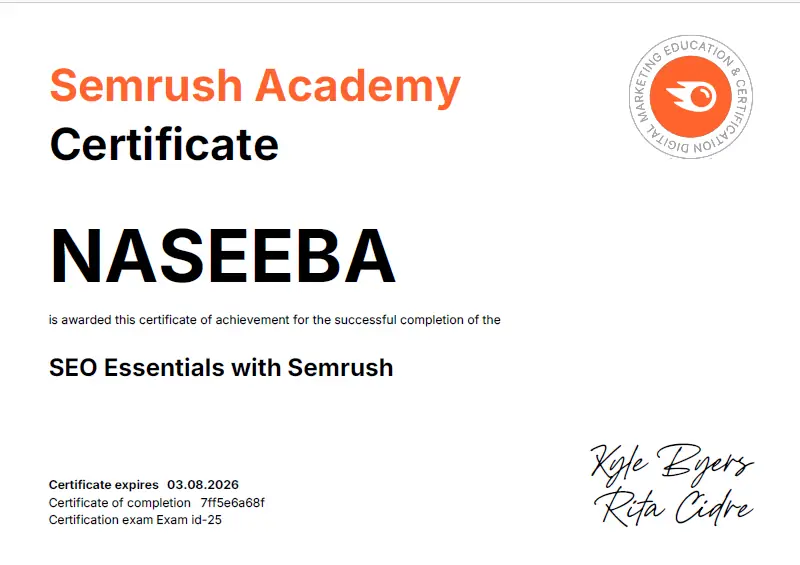 Semrush certificate of digital marketing strategist in calicut